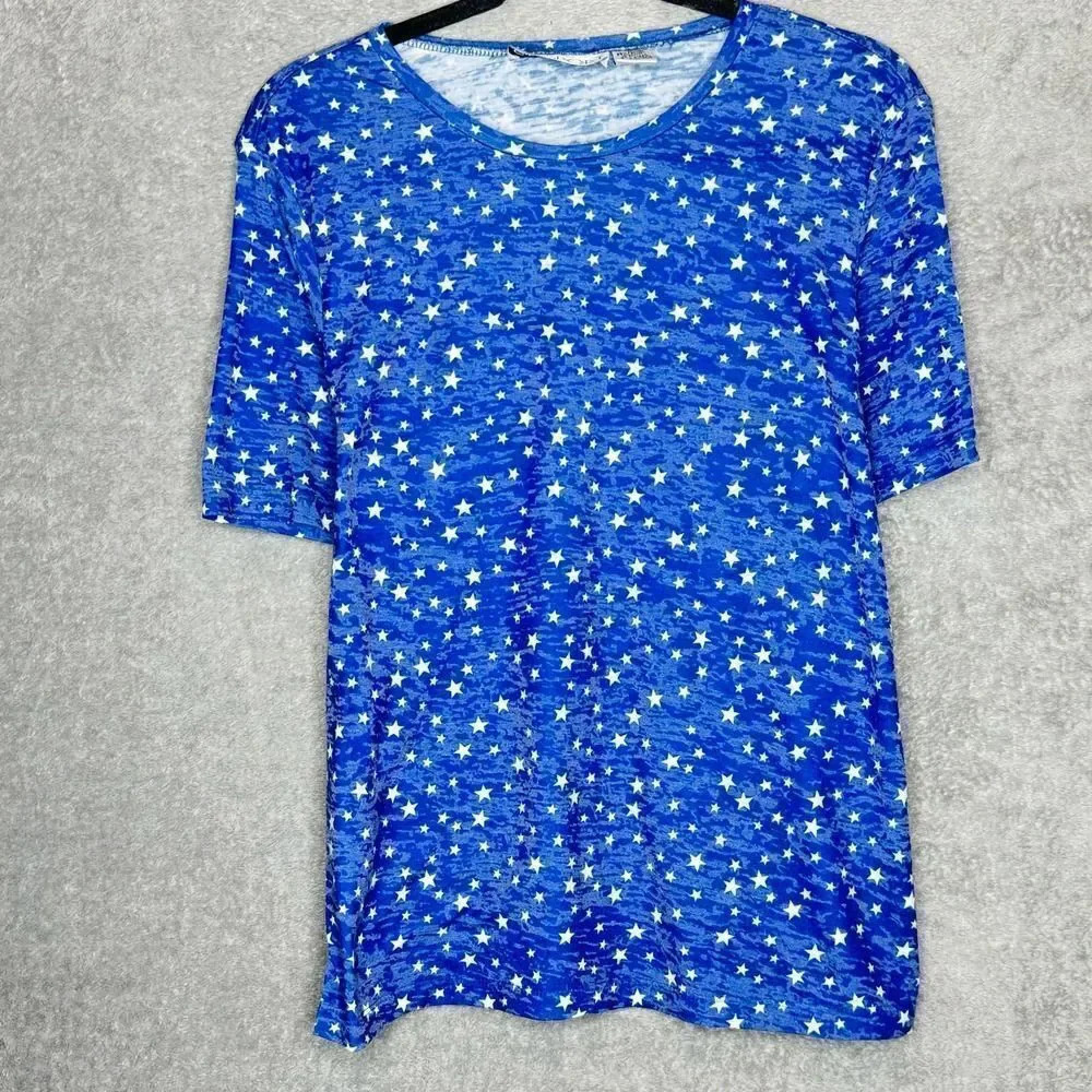 CD Sport Womens Top Large Blue Stars Short Sleeve Round Neck Stretch